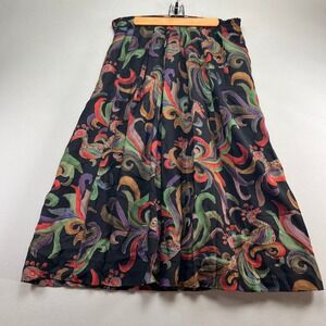 Vintage Geiger Maxi Skirt Womens 42 Multicolor Jewel Toned Birds Graphic Pleated